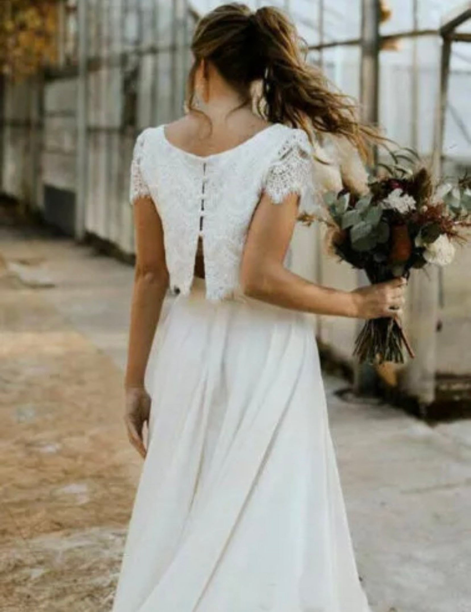 Bohemian Long Sleeve Two Piece Wedding Dress
