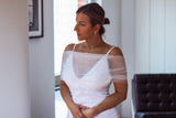 Off-the-shoulder pearl bridal shawl