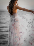 Print Florals Beach Wedding Dress