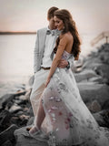 Print Florals Beach Wedding Dress