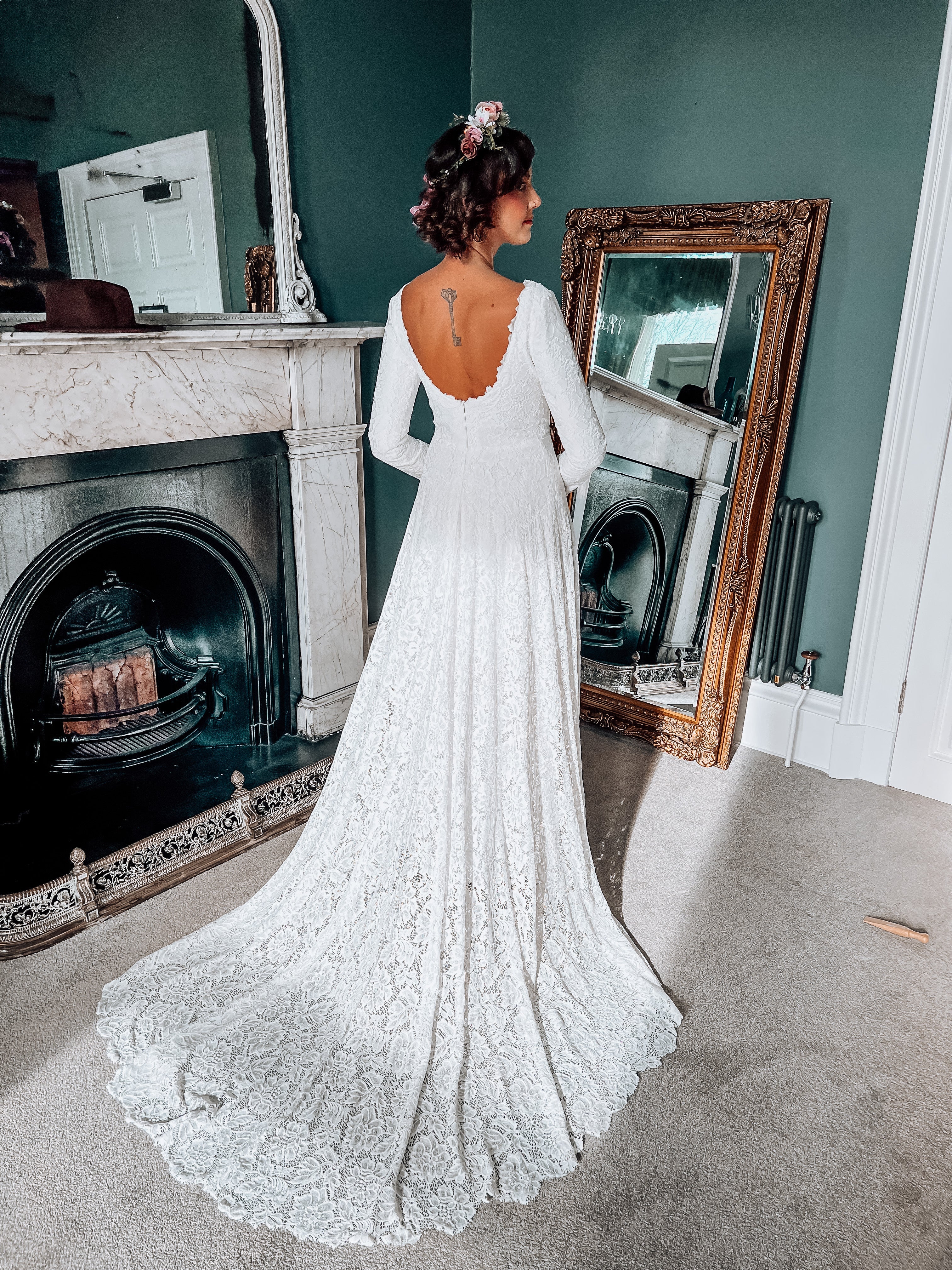 Silver long sleeve wedding cheap dress